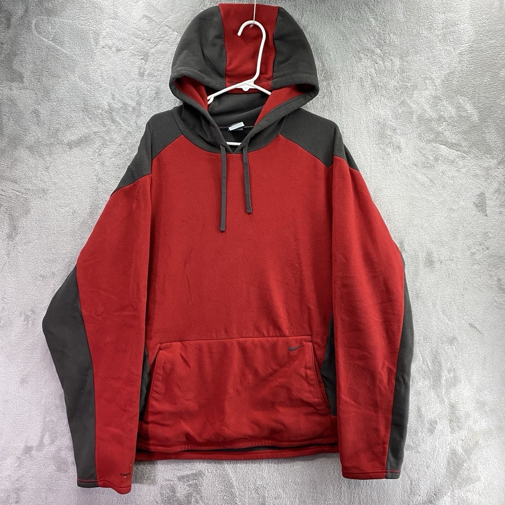 Nike Therma-FIT Red Black Colorblock Fleece Hoodie Men's XL Tall Pullover